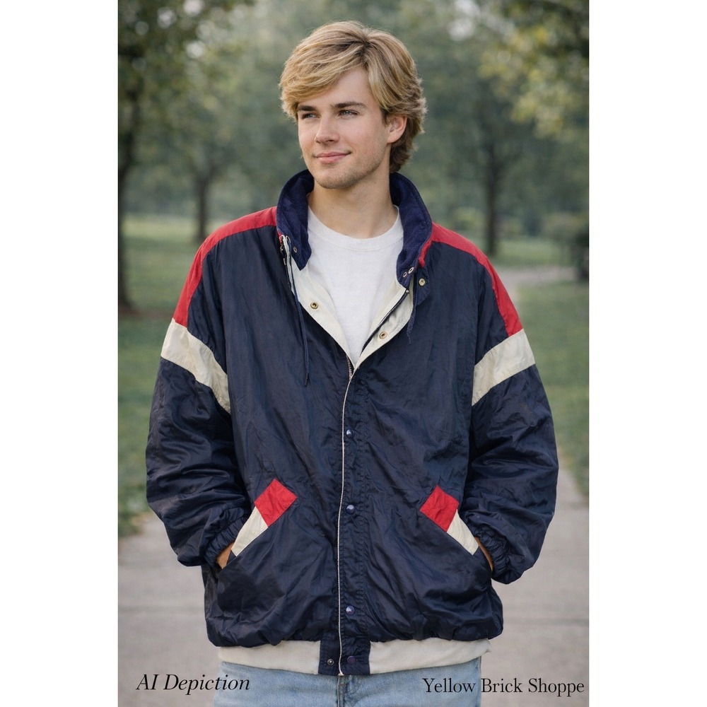 Vintage Current Seen Reversible Men's Jacket - Navy Blue Red White‎ - Large